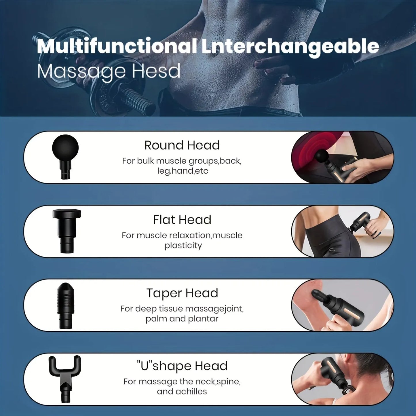 Portable Fascial Massage Gun Electric Percussion Pistol Massager Body Relaxation With LED Touch Screen 4Replaceable Massage Head