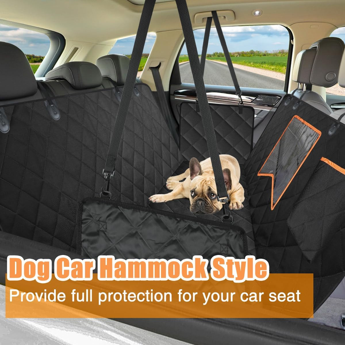 Dog Car Seat Cover for Back Seat, 100% Waterproof Dog Seat Cover with Mesh Window, Anti-Scratch Nonslip Durable Soft Pet Dog Car Hammock for Cars Trucks and SUV